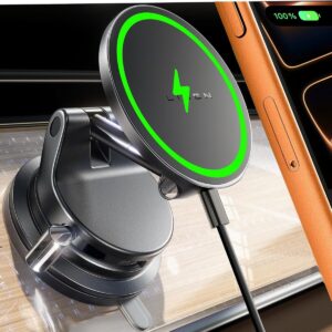 Lisen Progrip Telefoonhouder – Sterk Magneet – Handmatig Zuignap met Draadloos opladen – Voor Auto, Keuken, Kantoor, Padellen, Camping, Badkamer & Meer