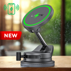 Lisen Progrip Telefoonhouder – Sterk Magneet – Handmatig Zuignap met Draadloos opladen – Voor Auto, Keuken, Kantoor, Padellen, Camping, Badkamer & Meer